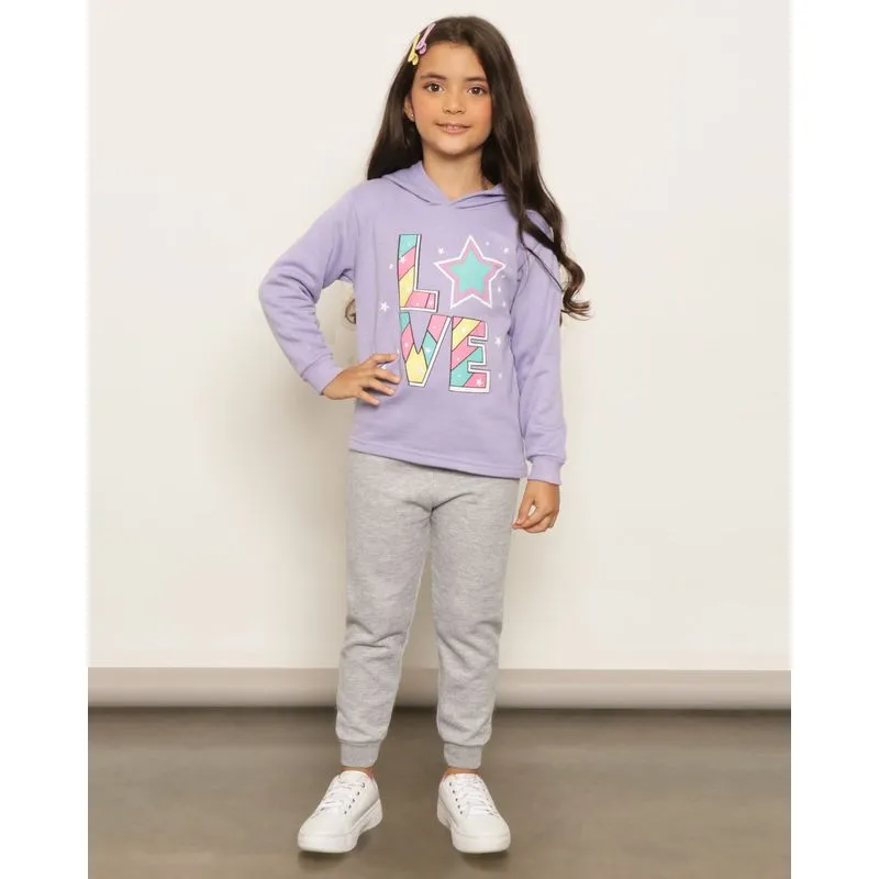 Conjunto Moletom Infantil Peluciado Estampa Love Lilás 4
