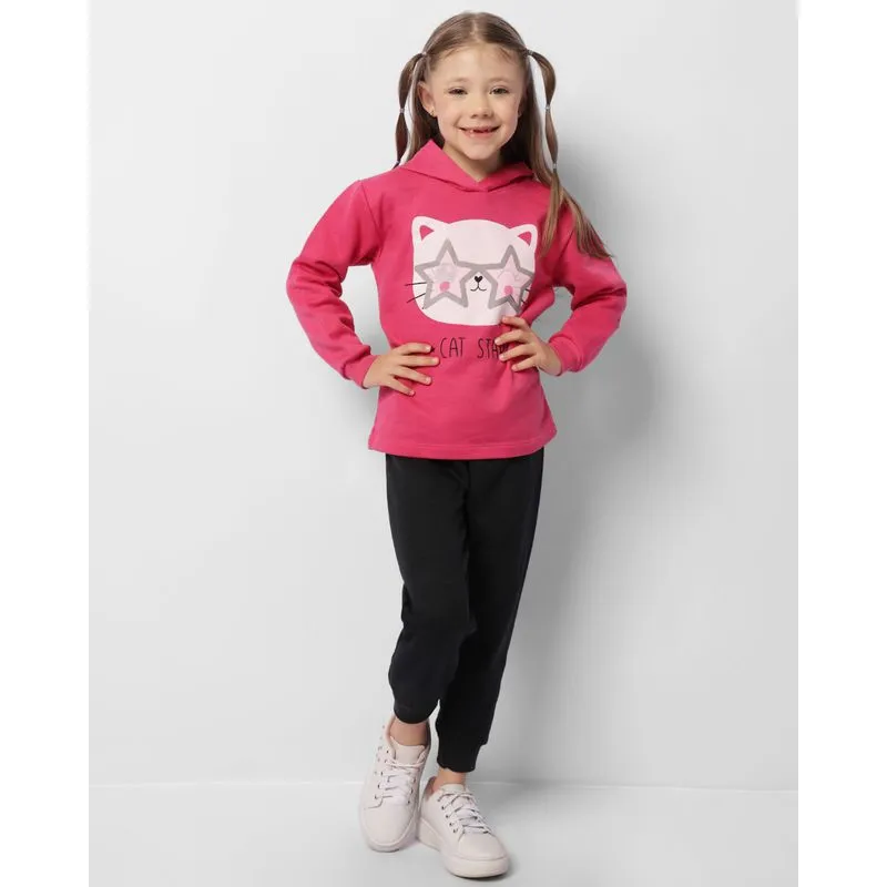 Conjunto Moletom Infantil Peluciado Estampa Gatinho Rosa 6