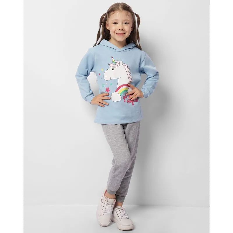 Conjunto Moletom Infantil Peluciada Estampa Unicórnio Azul 4