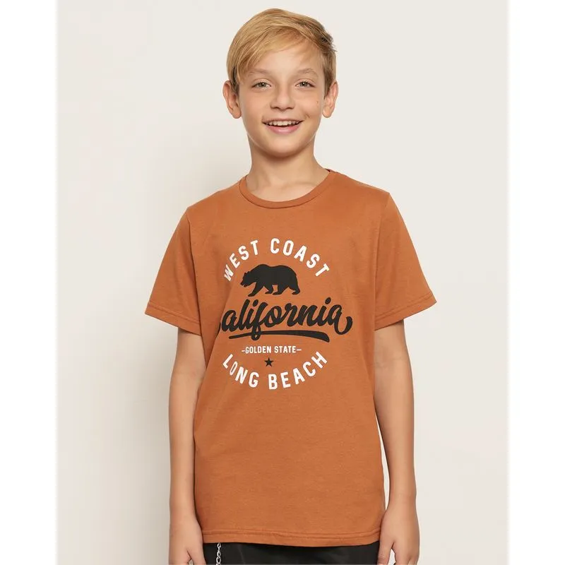 Camiseta Juvenil Estampa Califórnia Manga Curta Marrom 14