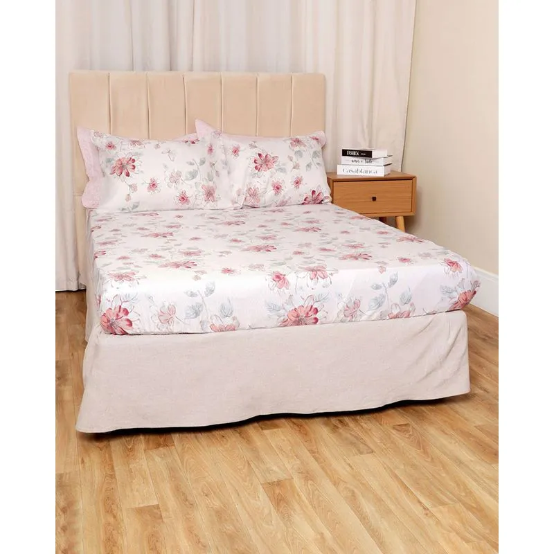 Jogo De Cama Casal 3 Peças Arte & Cazza Estampado Floral Branco UN