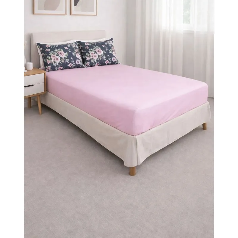 Jogo De Cama Queen 3 Peças Portallar Floral Rosa UN
