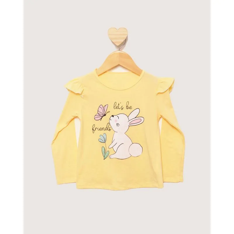 Blusa Bebê Estampa Coelhinho Com Glítter Manga Longa Amarela 3