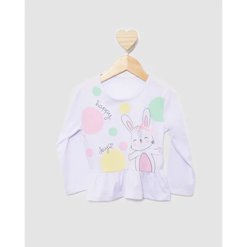 Blusa Bebê Estampa Coelhinho Com Glitter Manga Longa Branca 1