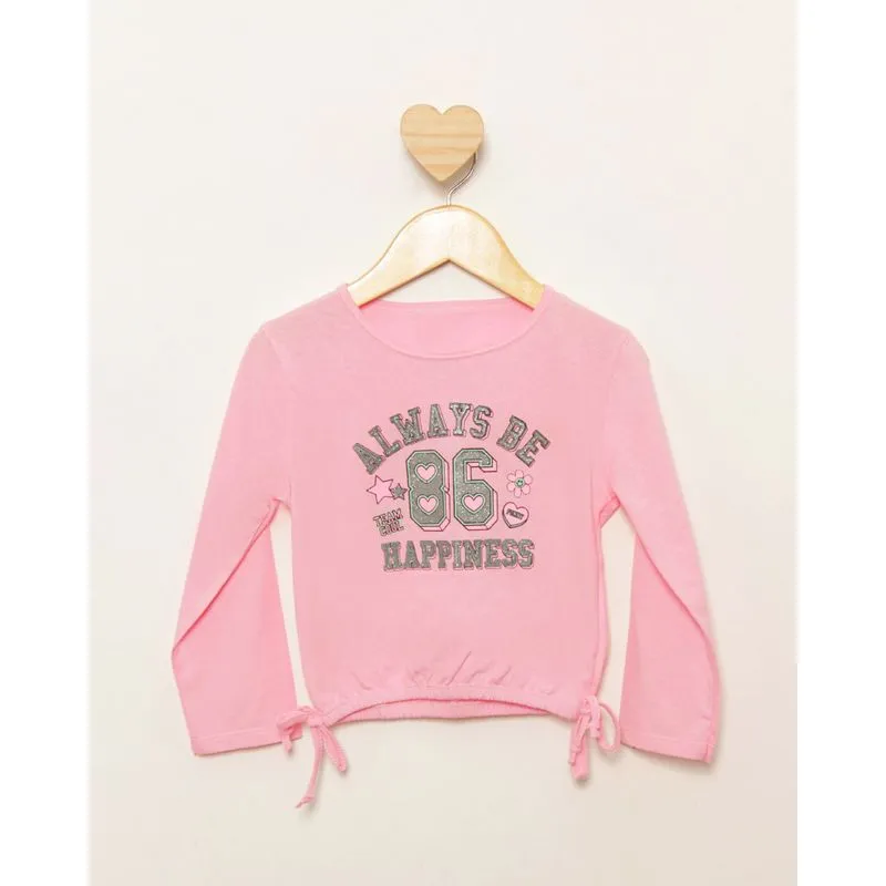 Blusa Bebê Estampa Frontal Com Glítter Manga Longa Rosa 1