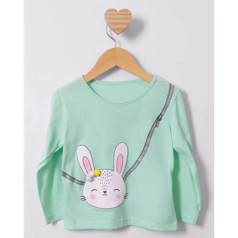 Blusa Bebê Manga Longa Estampa Interativa Coelhinho Verde 1