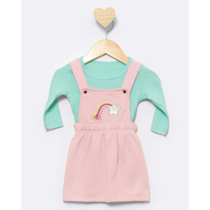 Conjunto Salopete Moletom Bebê Estampa Arco Iris Rosa P