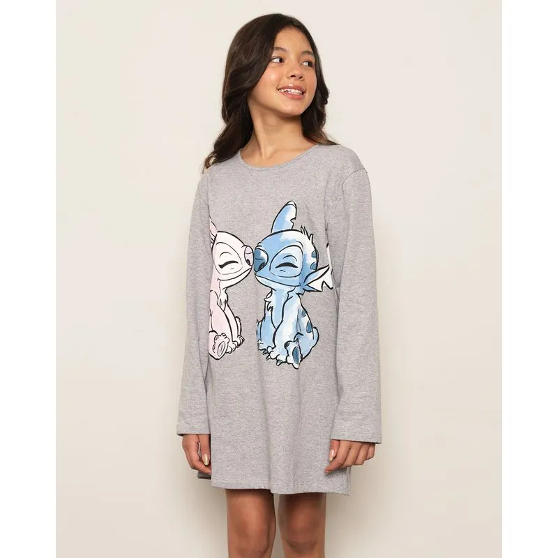 Camisola Juvenil Disney Stitch Peluciada Manga Longa Cinza 16
