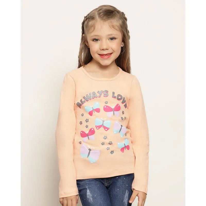 Blusa Infantil Manga Longa Estampa Borborletas Laranja 10