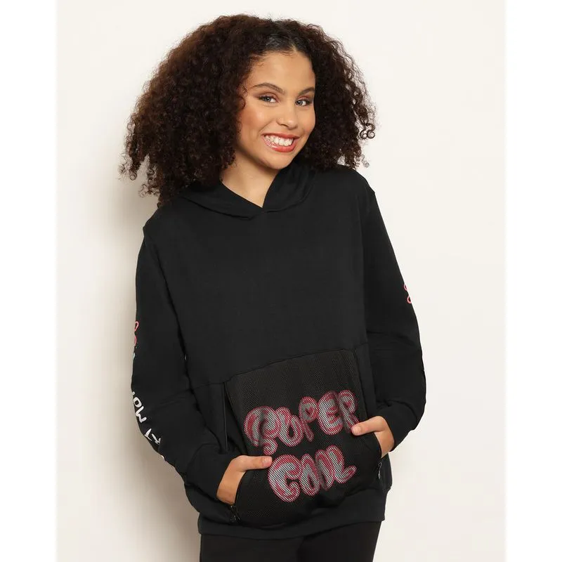 Blusão Moletom Juvenil Bolso Estampado Com Capuz Preto 14
