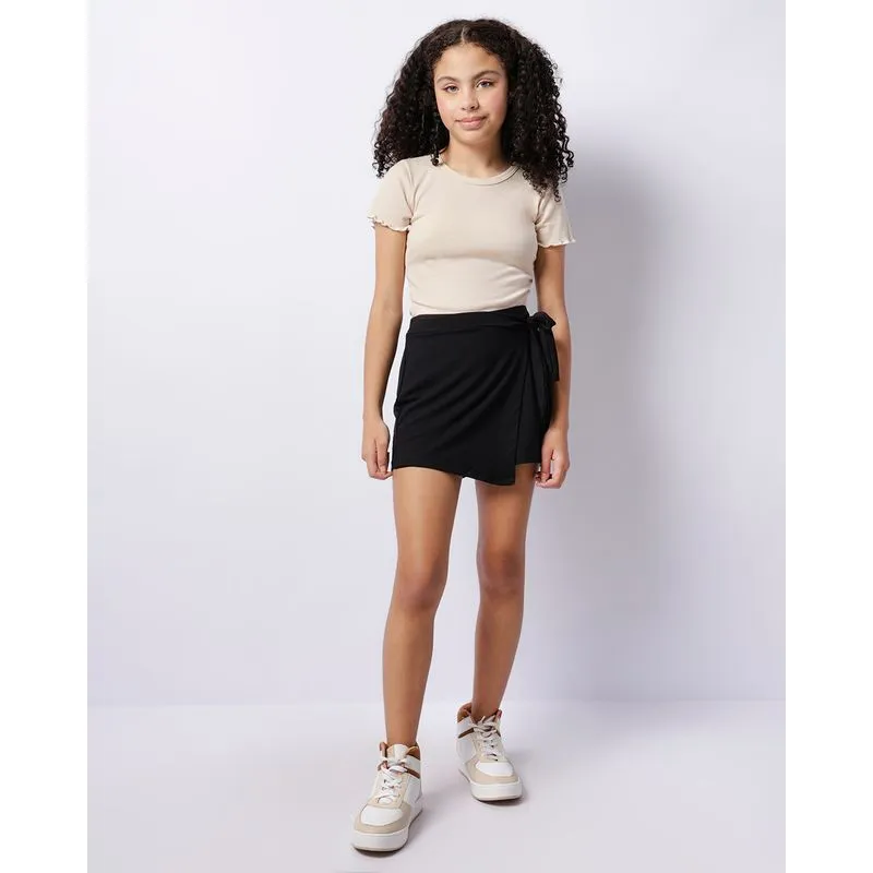 Short Saia Jeans Juvenil Viscose Com Amarração Preta 12