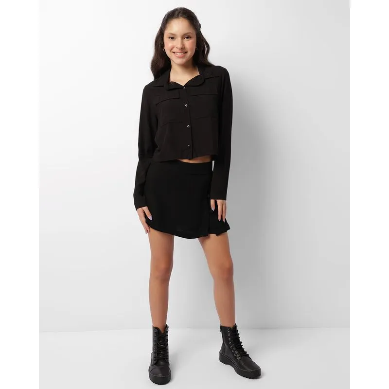 Short Saia Juvenil Viscose Preto 10