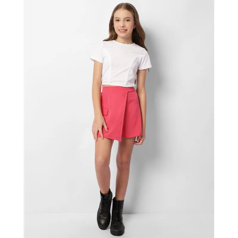 Short Saia Juvenil Com Bolso Rosa 16