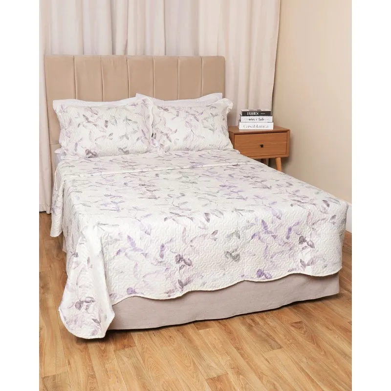 Kit Colcha Queen 3 Peças Corttex Dupla Face Floral Off White UN
