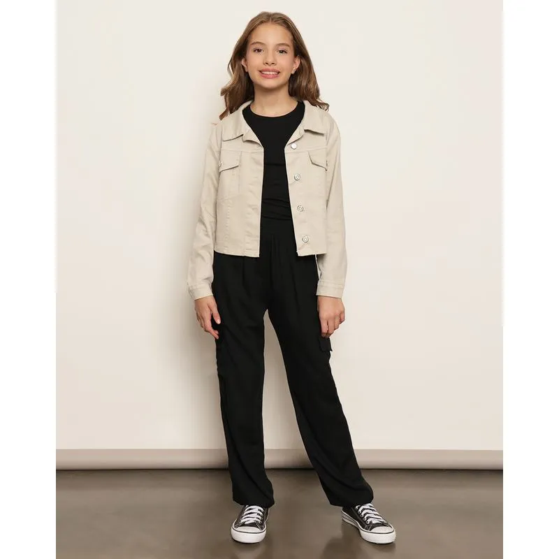 Calça Juvenil Viscose Jogger Bolso Cargo Preta 12