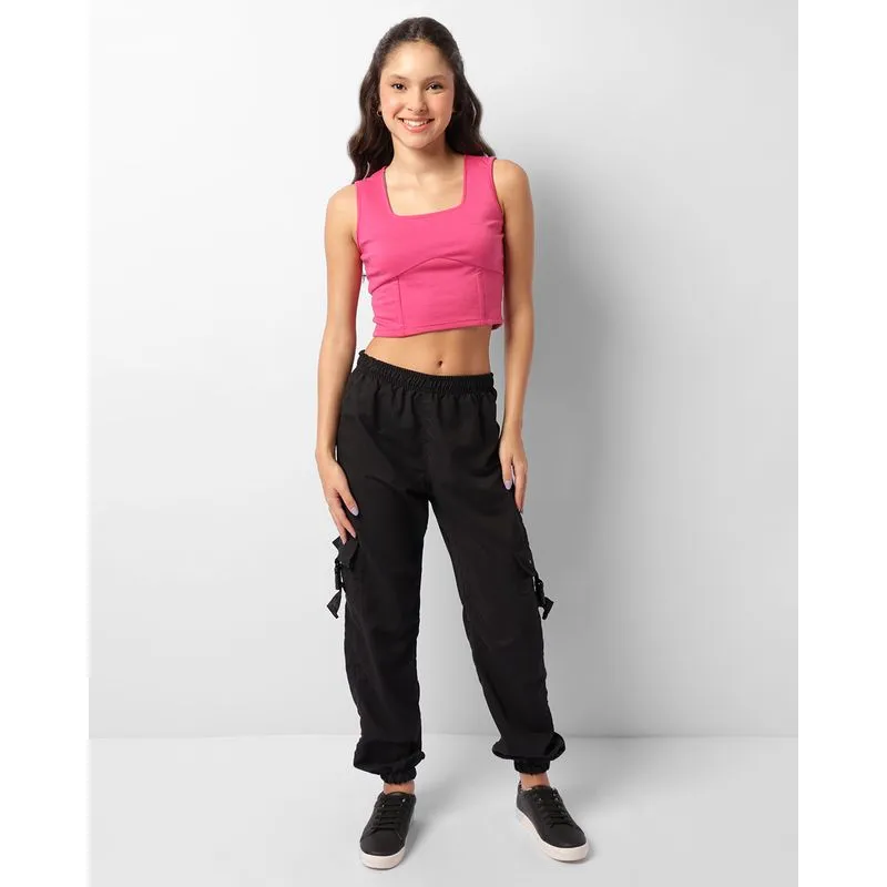 Calça Juvenil Jogger Com Bolso Cargo Preta 16