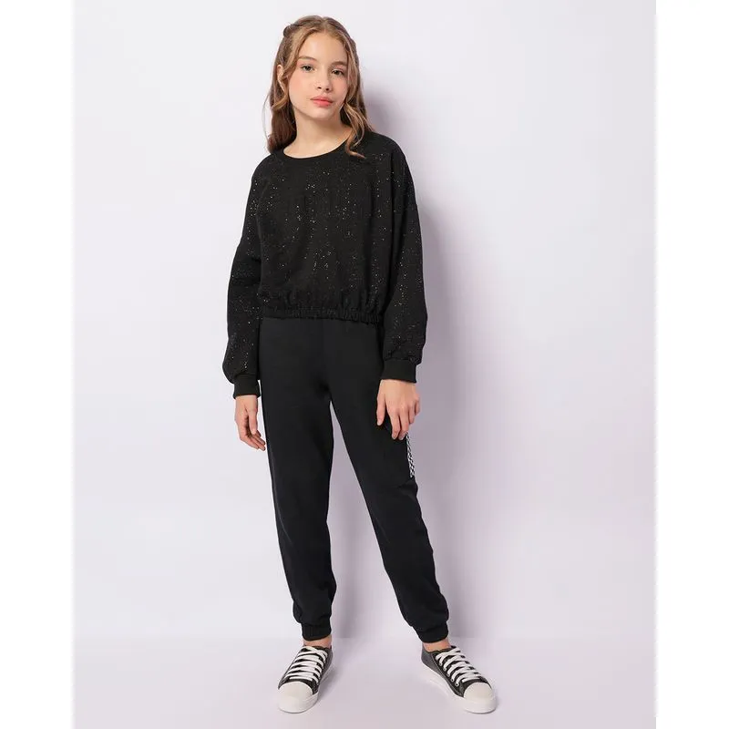 Calça Juvenil Moletinho Jogger Bolso Cargo Preta 10