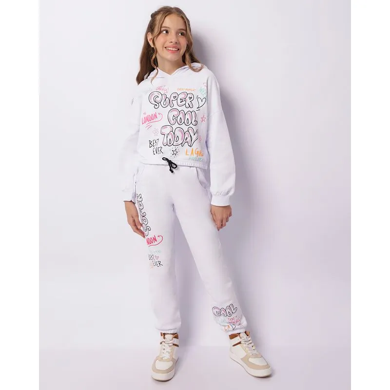 Calça Moletom Juvenil Peluciada Jogger Estampa Grafite Branca 16