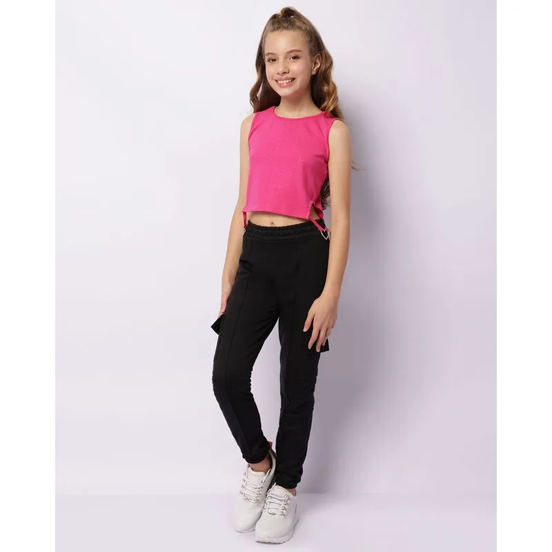 Calça Moletom Juvenil Peluciada Jogger Bolso Cargo Preto 10