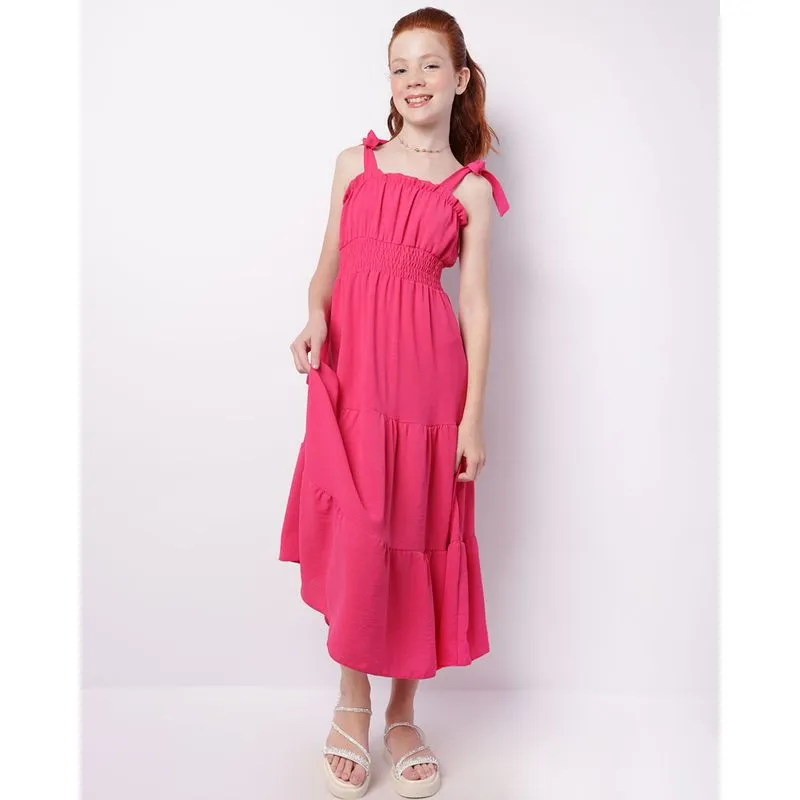 Vestido Juvenil Midi Três Marias Alça Com Laço Rosa 10