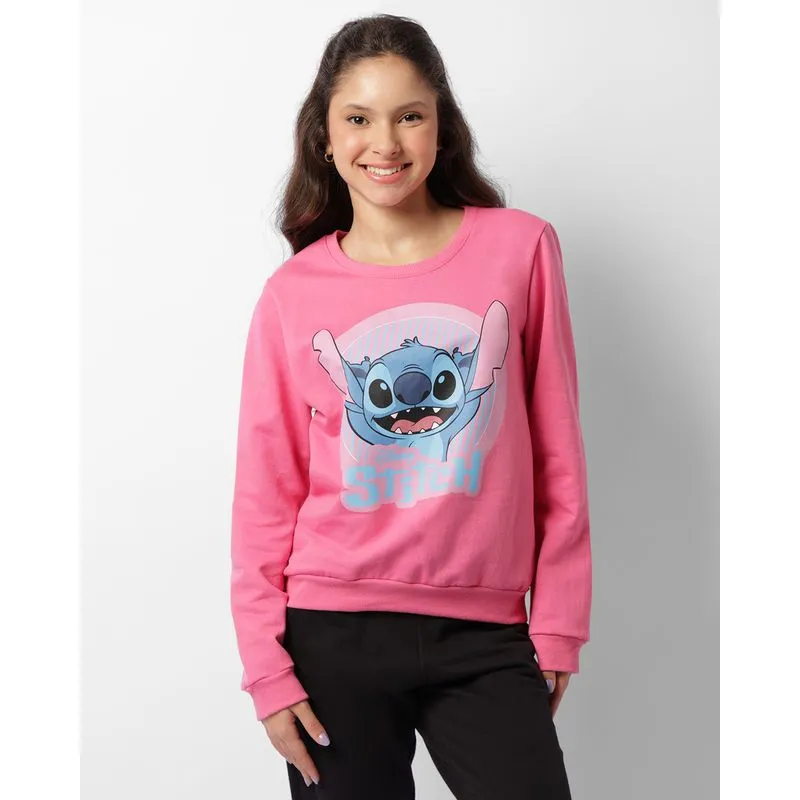 Blusão Moletom Juvenil Peluciado Disney Estampa Stitch Rosa 14