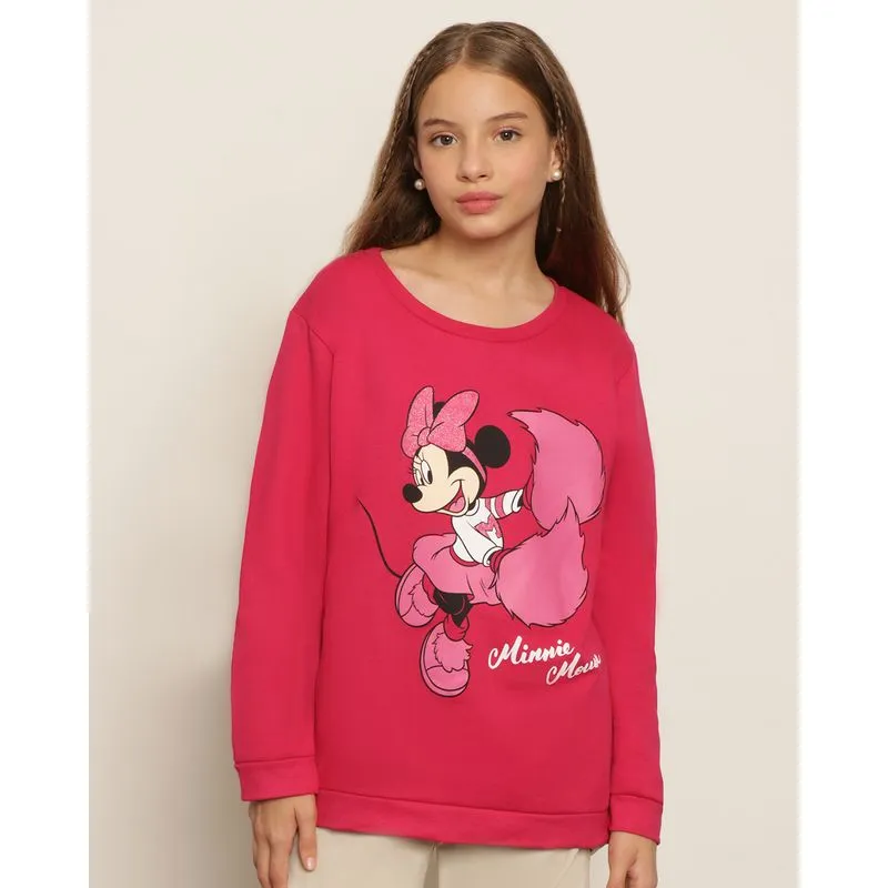 Blusão Moletom Juvenil Disney Minnie Rosa 14