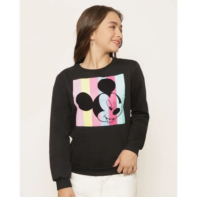 Blusão Moletom Juvenil Peluciado Disney Mickey Manga Longa Preto 16