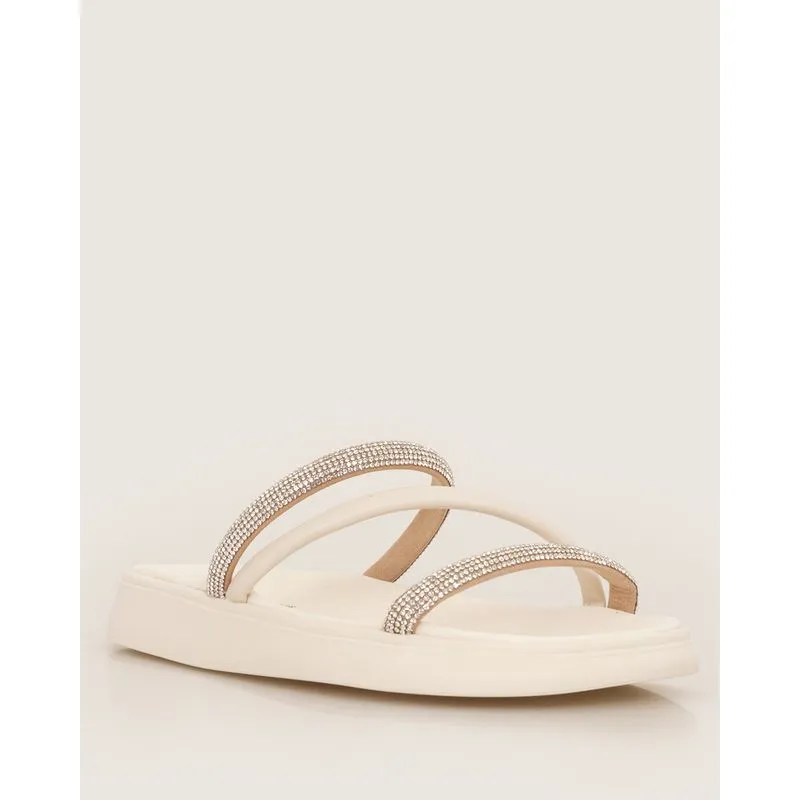 Sandália Feminina Moleca Birken Tiras Com Strass Off White 36