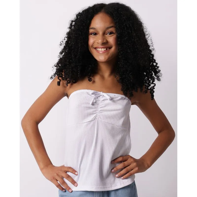 Blusa Juvenil Tomara Que Caia Canelada Lacinho Branca 16