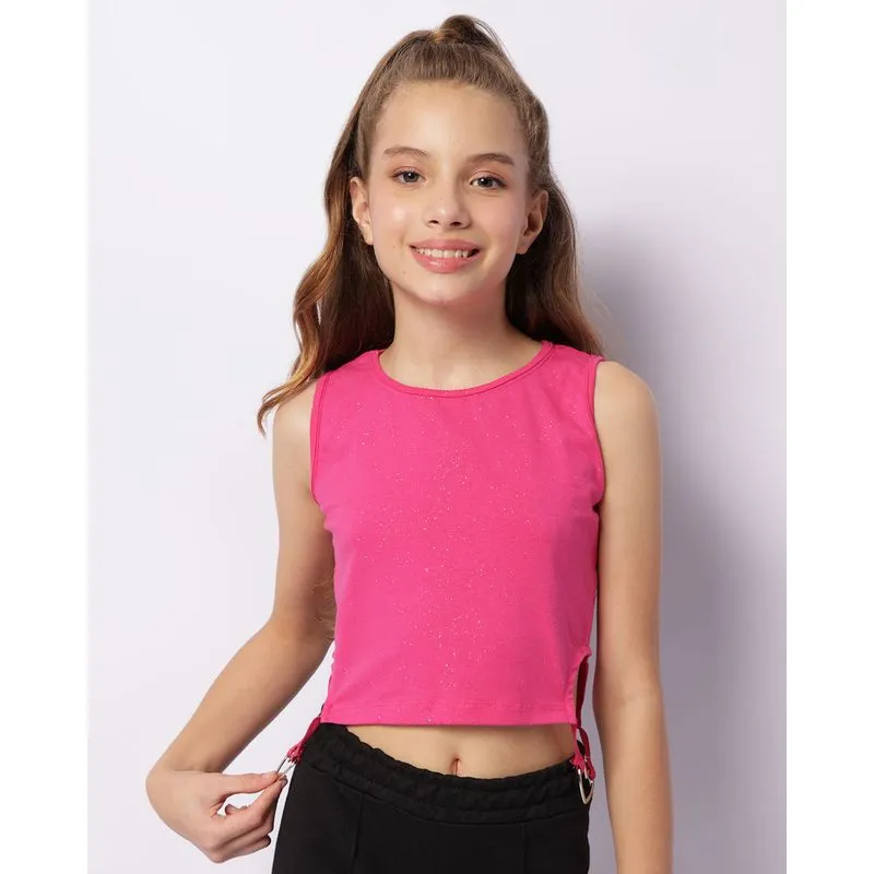 Regata Juvenil Cropped Glitter Com Recortes Rosa 10