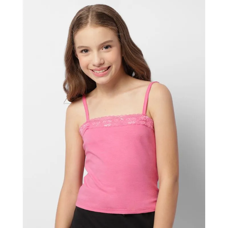 Regata Juvenil Cropped Alcinha Com Renda Rosa 10