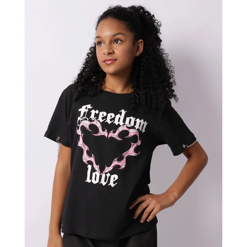 Camiseta Juvenil Manga Curta Freedom Correntes Preta 16