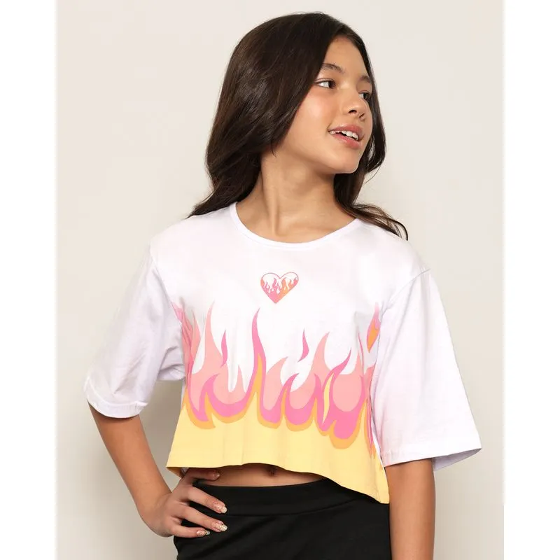 Blusa Cropped Juvenil Estampa Manga Curta Branca 10