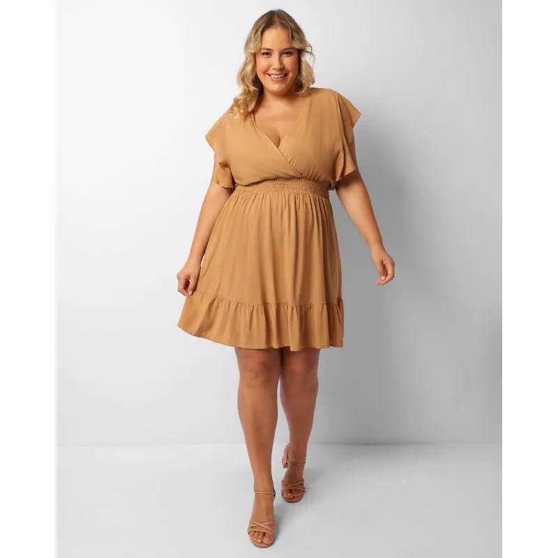Vestido Plus Size Feminino Curto Viscose Bege G2