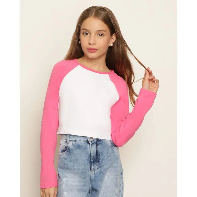 Blusa Juvenil Cropped Manga Longa Raglan Rosa 16