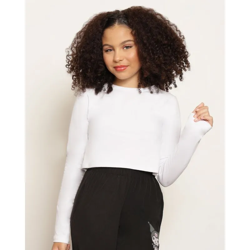 Blusa Juvenil Cropped Manga Longa Branca 14
