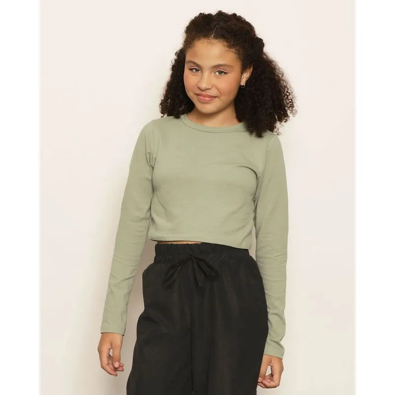 Blusa Juvenil Cropped Manga Longa Verde 10