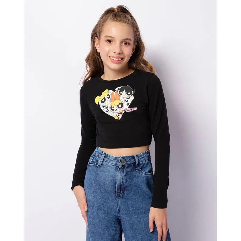 Blusa Juvenil Cropped As Meninas Super Poderosas Manga Longa Preta 14