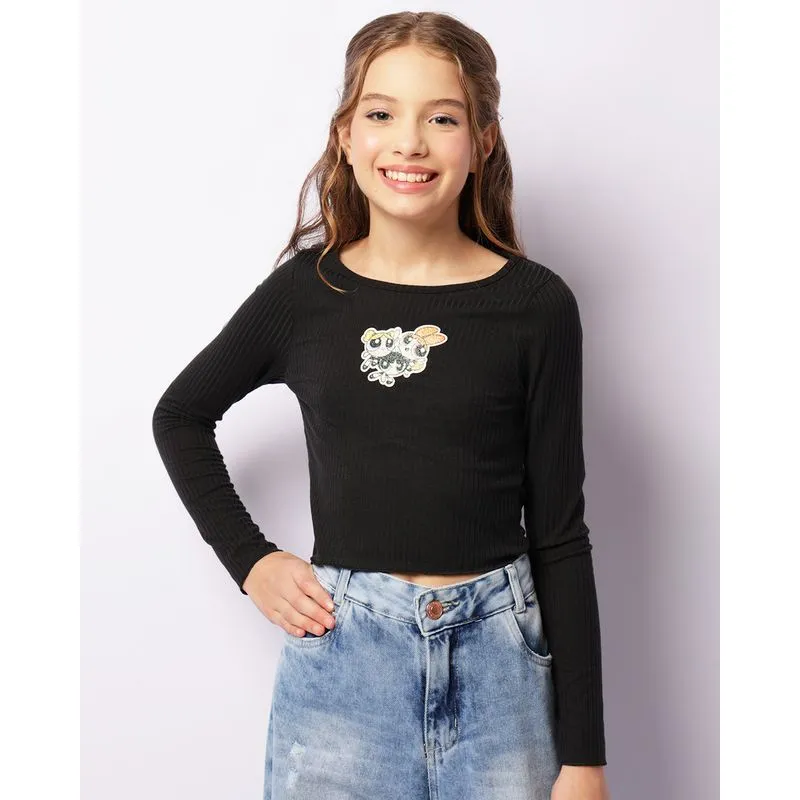 Blusa Juvenil Cropped Canelada As Meninas Super Poderosas Preta 10