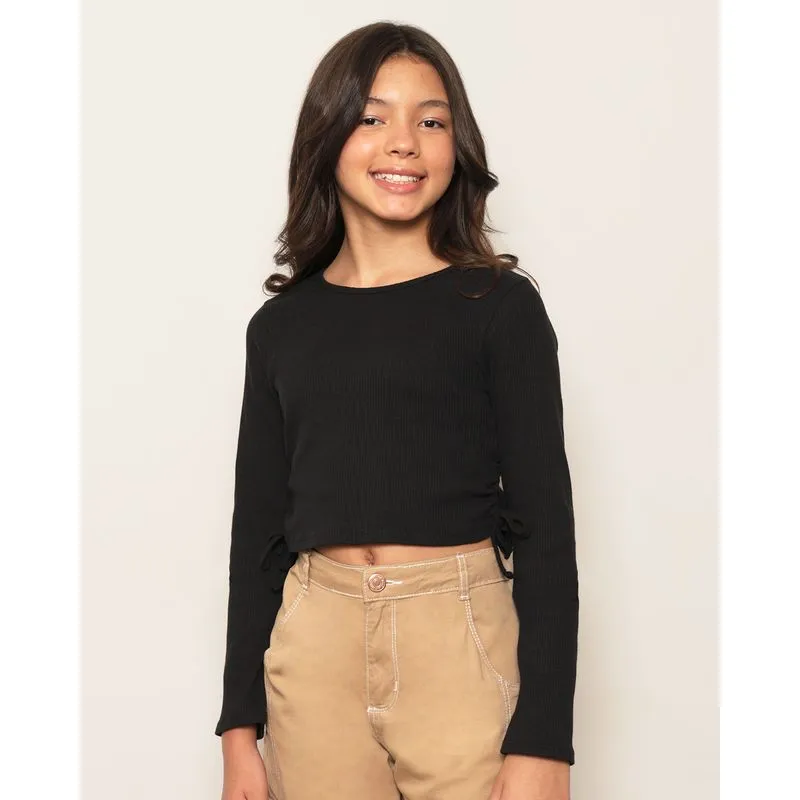 Blusa Juvenil Cropped Colissê Manga Longa Preta 14