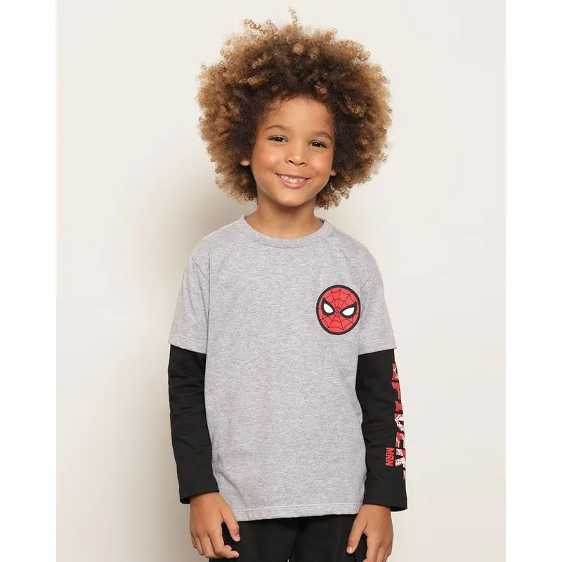 Camiseta Infantil Marvel Homem Aranha Manga Longa Cinza 4