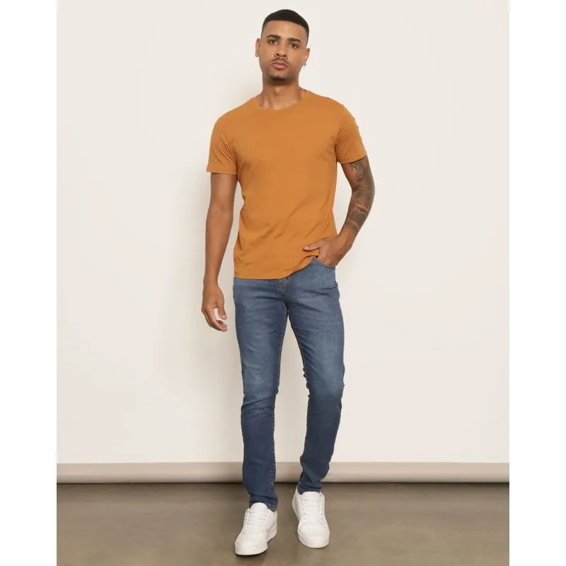 Calça Jeans Masculina Skinny Com Puídos Azul 42