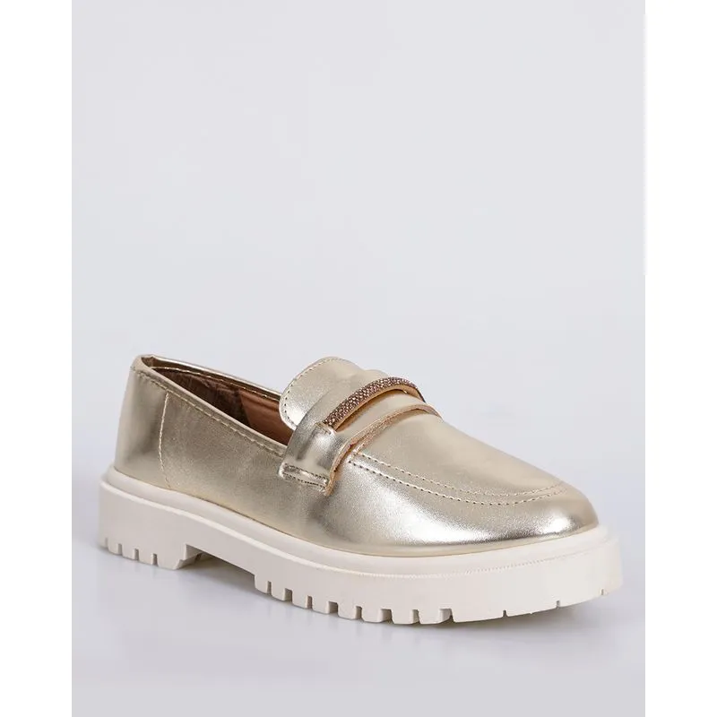 Mocassim Feminino Loafer Tratorado Com Fivela Dourado 39