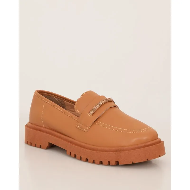 Mocassim Feminino Loafer Aplicação Com Glitter Marrom 39