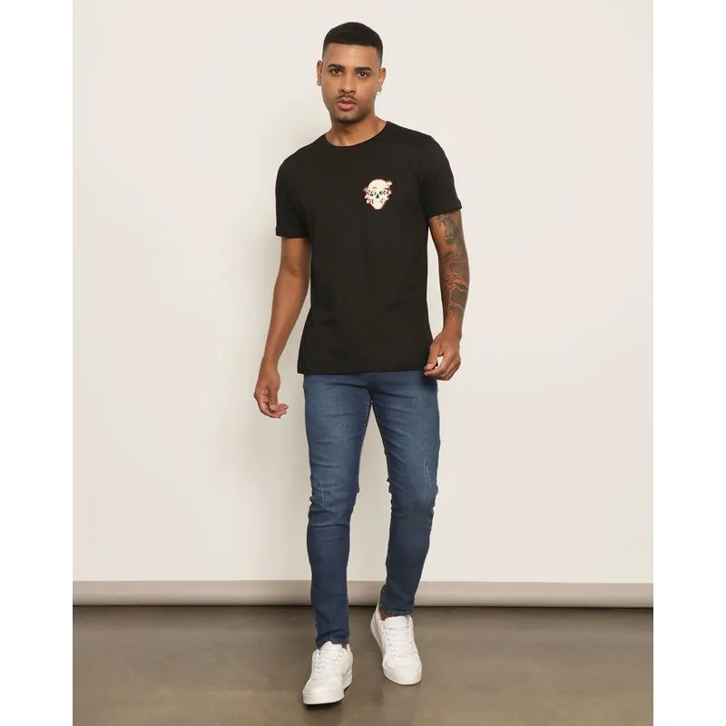 Calça Jeans Masculina Skinny Com Puídos Azul 46