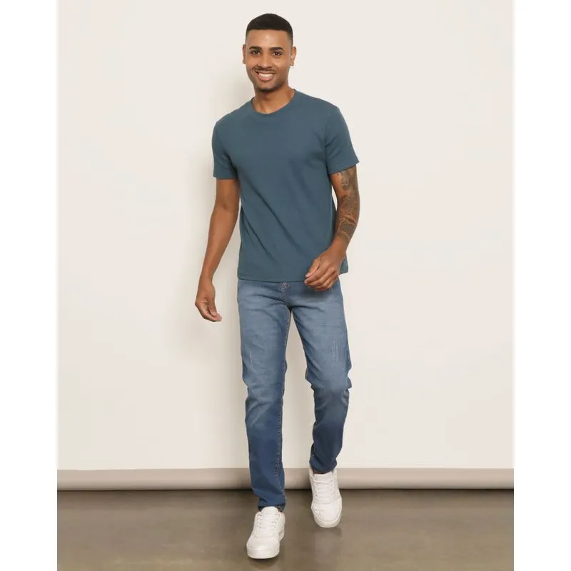 Calça Jeans Masculina Slim Com Puídos Azul 38