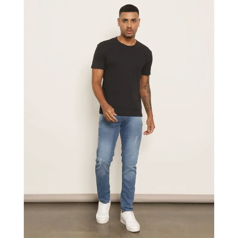Calça Jeans Masculina Slim Bolsos Com Puídos Azul 44