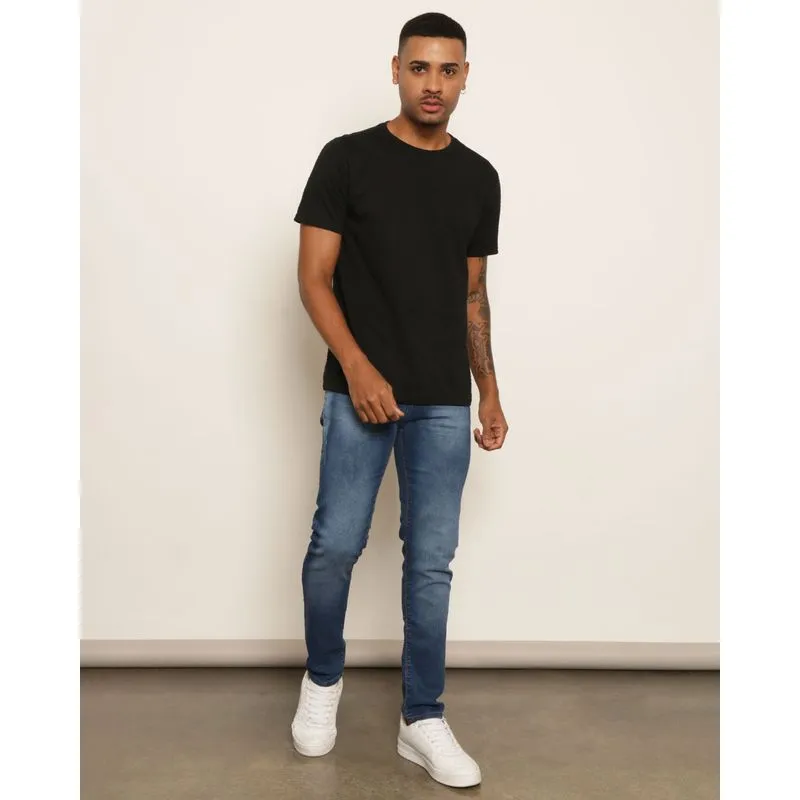 Calça Jeans Masculina Slim Com Puídos Azul 48