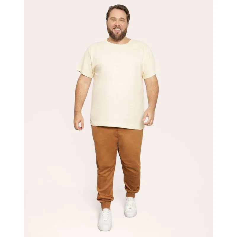Calça Plus Size Masculina Jogger Com Bolsos Bege 48