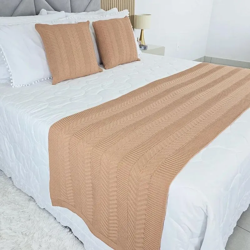 Kit Peseira E Almofadas Tricot Vanvest Cama King 260x60 Nude